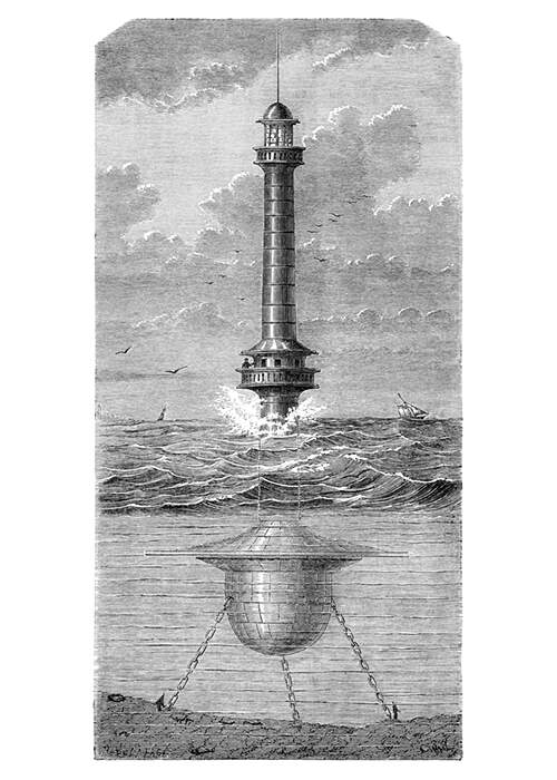 View of the floating lighthouse placed at the entrance of the port of Liverpool in 1869
