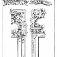 Plate showing designs for two Rococo doors and friezes decorated with putti, scrolls, etc.