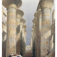 View of the Hypostyle Hall at the Karnak temple complex with columns showing polychrome decoration