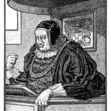 A grim-looking judge in formal attire is sitting under a canopy shaking his clenched fist