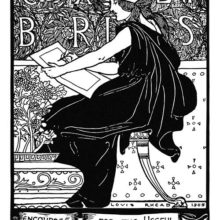Bookplate design showing a woman seen from the side about to write or draw on a piece of paper