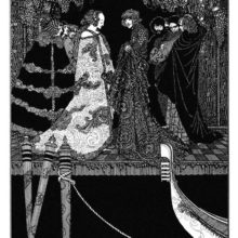 A woman and a man are seen facing each other on a landing stage as a gondola approaches