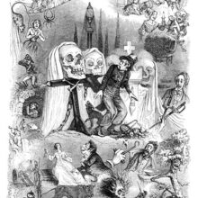 Collection of dreamlike fear-inducing visions, such as hooded skulls smirking in a graveyard, etc.