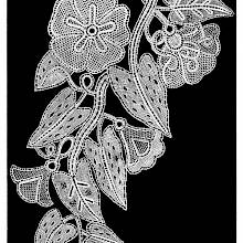Lace design showing convolvulus flowers, leaves, and tendrils