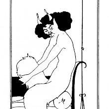 A faun is reclining on a meridienne, a standard lamp being the only other piece of furniture