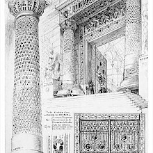 Plate showing an elaborate monumental double door and a close-up of one of the columns