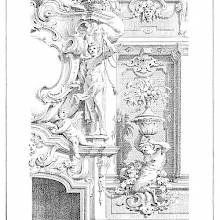 Design for Rococo interior showing a niche with a satyr, a fireplace, and the statue of a youth