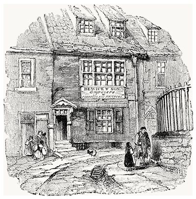 Bewick’s workshop in St. Nicholas churchyard, by John Jackson, 1838