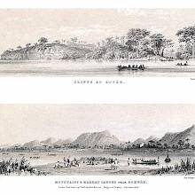 Set of two panoramic illustrations showing distinct locations on the course of the river Niger