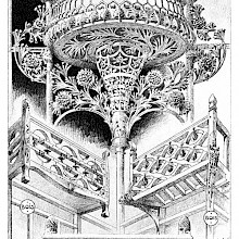 Art Nouveau designs for balconies, the circular center one showing plant-like decoration